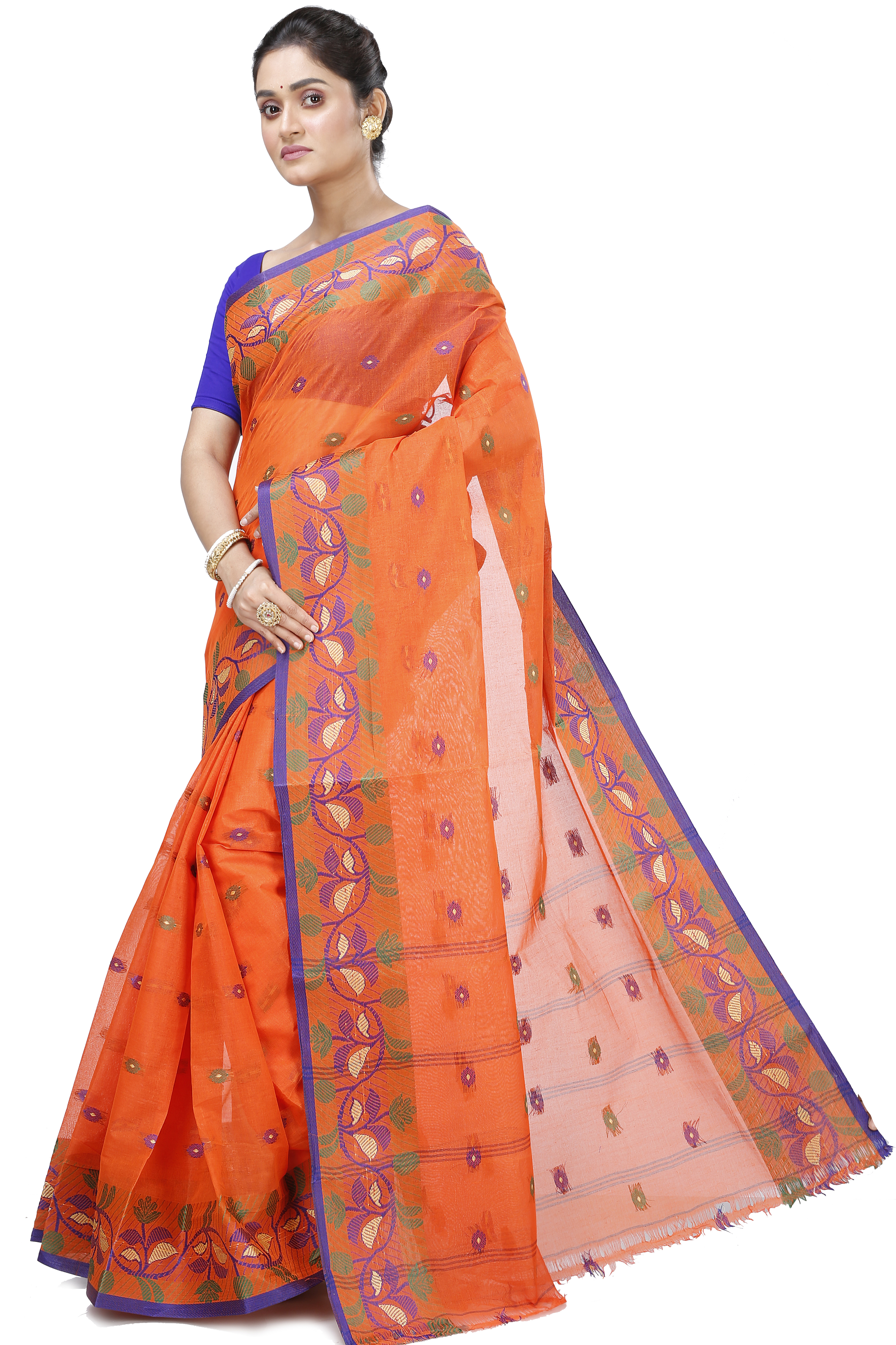 Orange Pure Cotton Govindi Tant Saree (937)